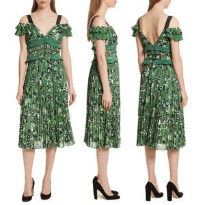 Self-Portrait Cold Shoulder Green Floral Dress